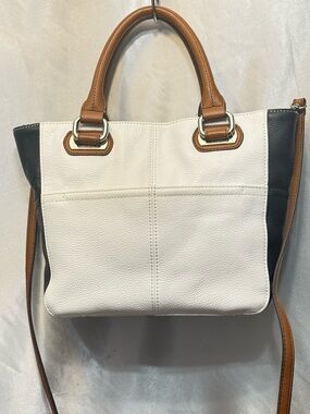 Tignanello Leather Colorblock Tote Bag in White, Black & Brown